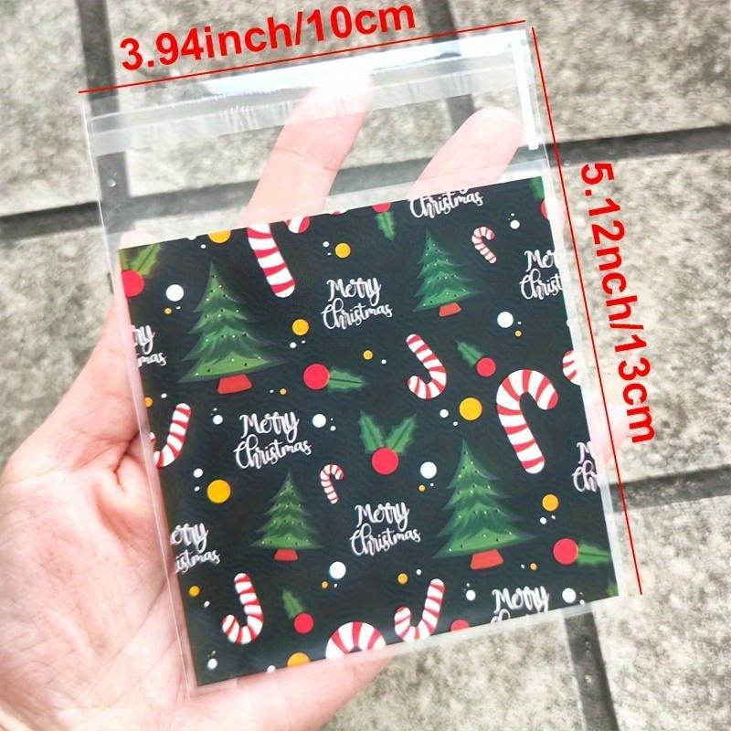 100pcs Christmas Gift Bags with Self-Adhesive, Festive Santa, Tree, Gingerbread Man for Holiday Decorations, Party Favors