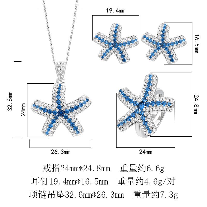 Three Piece Set Of Cross-border Jewelry From Europe America Starfish Necklace Earrings Ring Pentagram New Exaggerated Personality Women