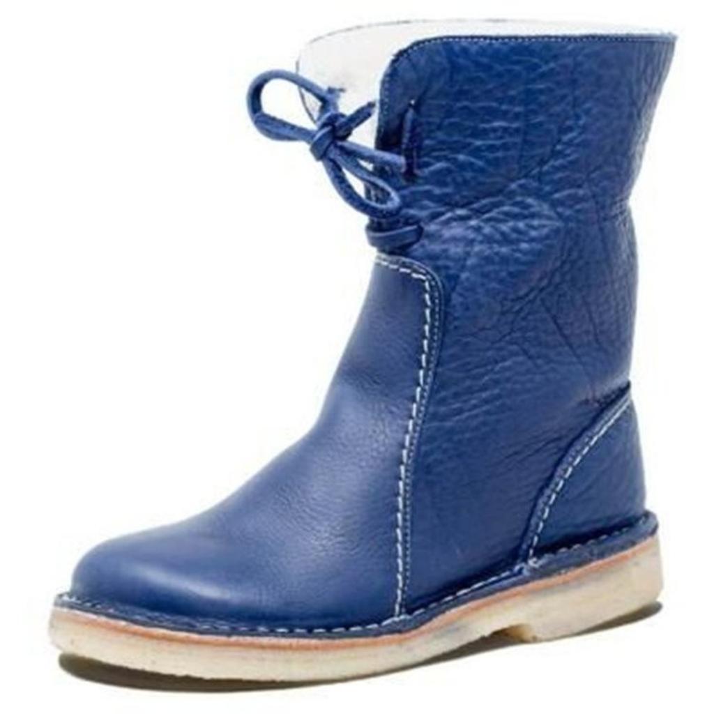 Flat Heeled Round Toe Casual Boots for Autumn and Winter Season, with Front Lace Up and Low Cut Solid Color, Women's Flat Bottom,Winter Snow Boots