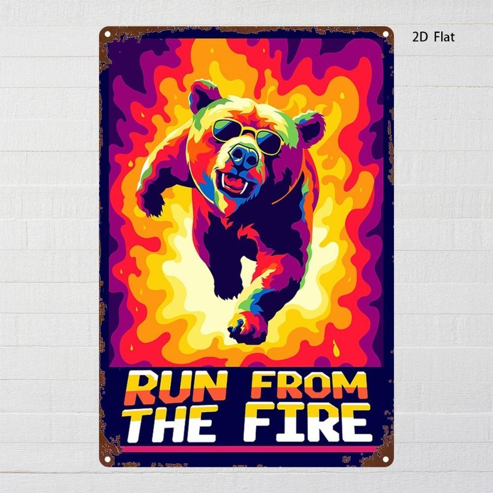 Retro Black Bear Mist Art Tin Sign 20x30cm Dramatic Wall Decor