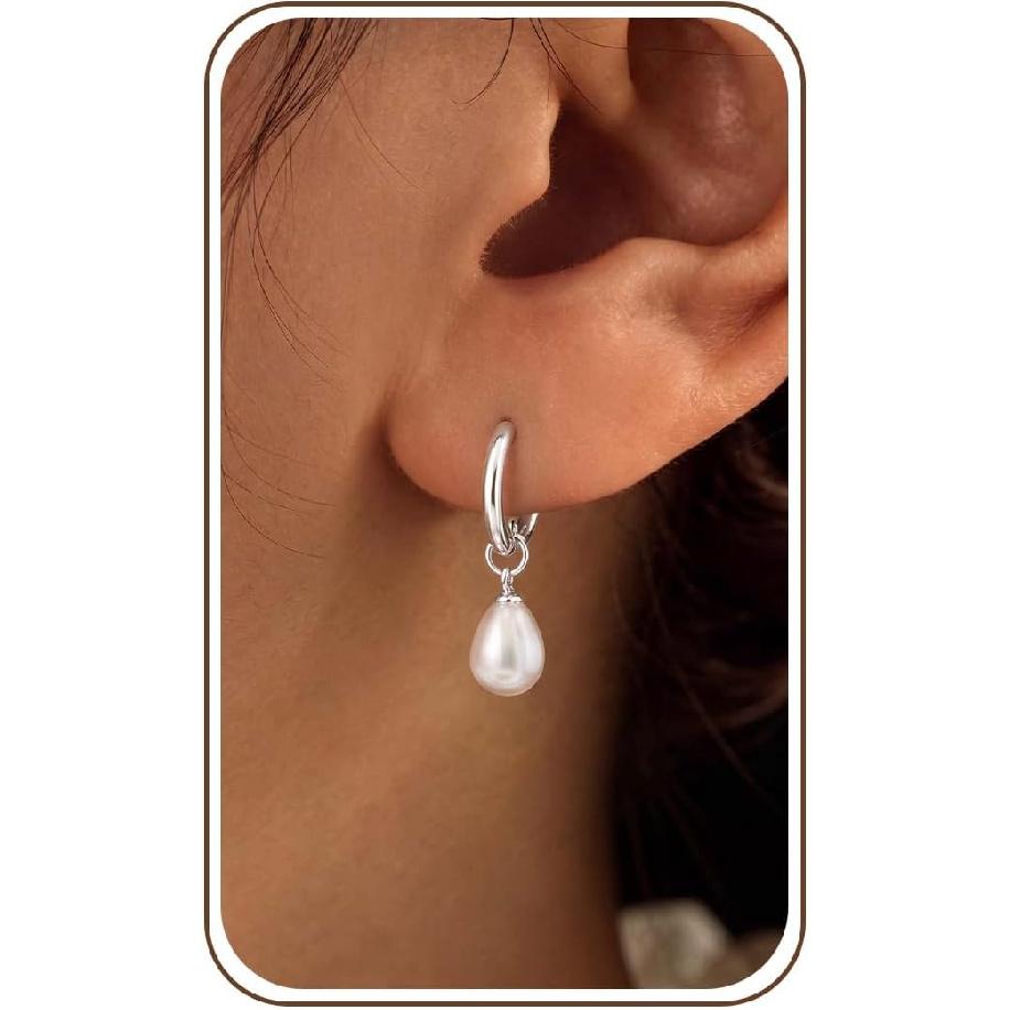 Pearl Drop Earrings 14K Gold Plated Dainty Bridesmaid Jewelry Gift