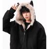Unisex Winter Trendy Mountain Eagle Cotton Jacket with Thick Suede Plush Collar and Rabbit Ear Detail