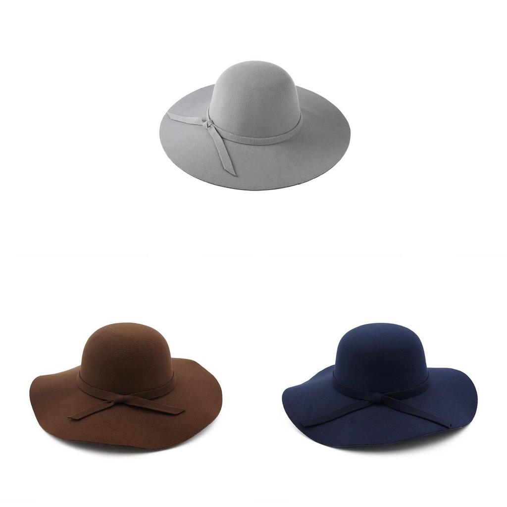 Classic Ladies Felt Hat With Big Brim And Bow For Outdoor And Casual Use