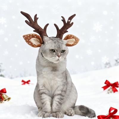 Yousheng Haustier Weihnachts-Geweih-Haarband Verstellbares Hirsch-Haarband mit gepunkteten Ohren Hirsch-Cosplay-Haarband für Hunde Katzen Festliches Kostüm Weihnachtsgeschenk