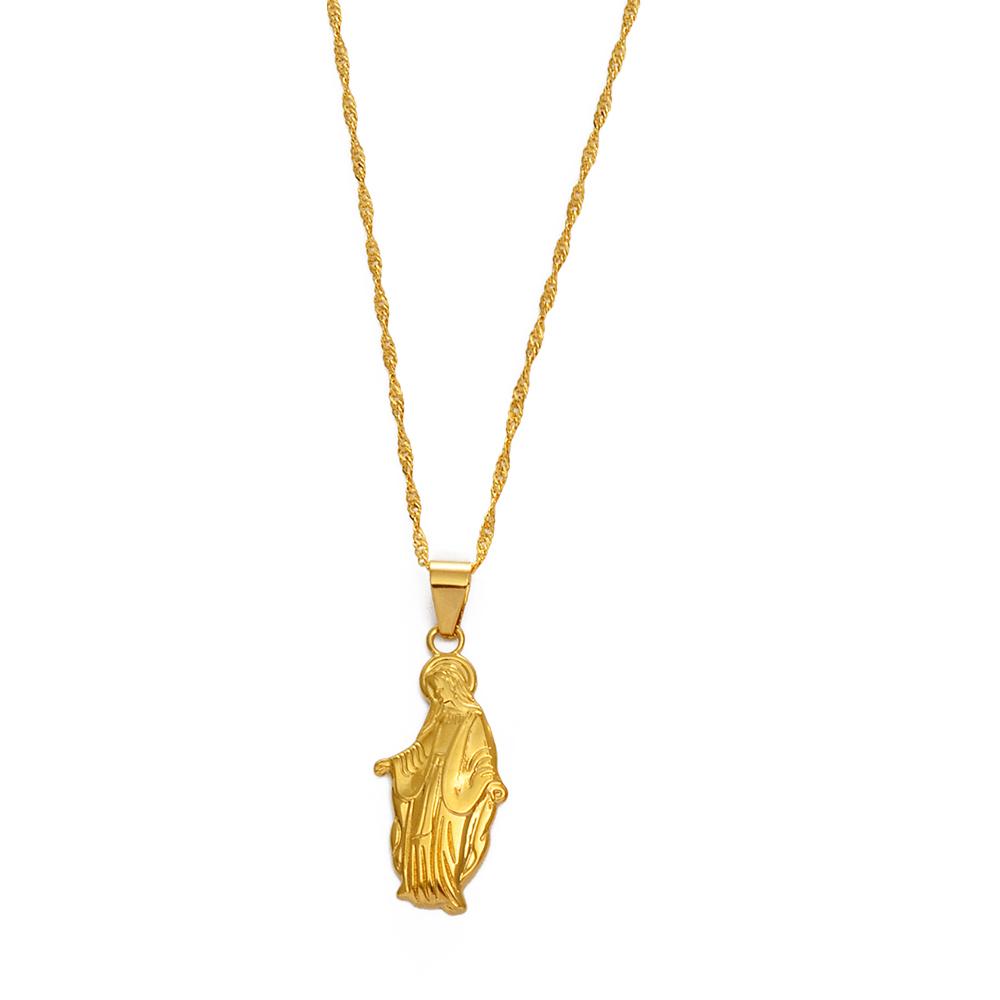 Anniyo (1piece) Charm Mary Pendant Necklaces for Women Girls,Cross Virgin Mary Jewelry Catholic Religious Ornaments @@ 45cm or 17.7 Inches