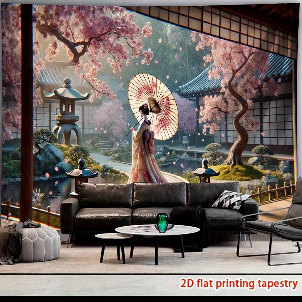 Cseresznyevirág Kert Geisha Gobelin Falra Akasztható Művészeti Dekoráció Hagyományos Japán Jelenet Nappalihoz Hálószobához Emelje Fel a Teret 150x230cm gray