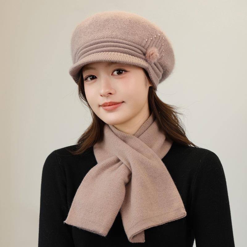Autumn and winter women's knitted beret wool hat warm thickened versatile face small fashion mother hat women