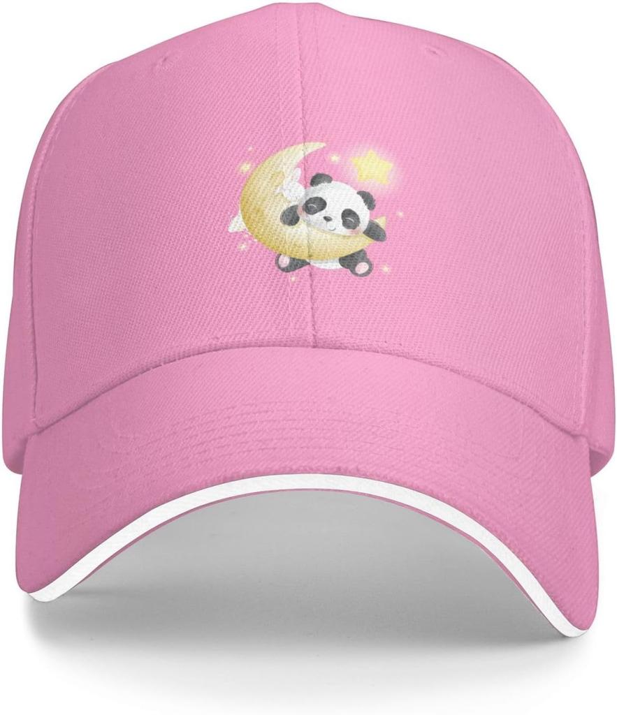 Cute Panda Sleeping on Moon Graphic Baseball Cap Adjustable Polyester Sun Protection Casual Unisex Hat
