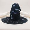 Mesh Halloween Witch Hat Black Halloween Black Cap Foldable Butterfly Wizard Cap  Masquerade