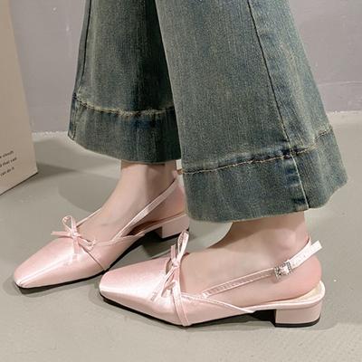 Bow Women Sandals High Heels Ballet Shoes Square Toe Slingback Summer 2025 Elegant Slippers Trend Pumps Dress Chunky Sandalias