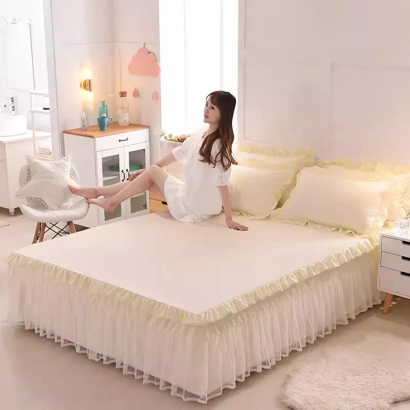 Lace  Anti Slip Bed Skirt  Ruffle Edge Transparent Gauze Wear Resistant Bed Cover Household Mattress Protective Cover Bedding