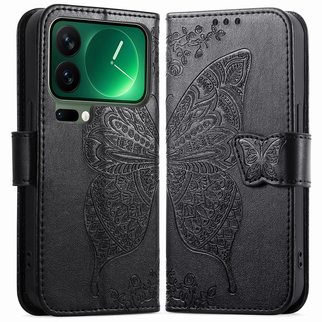 For Xiaomi 17 Pro Max Case with Strap Butterfly Pattern PU Leather Wallet Phone Cover