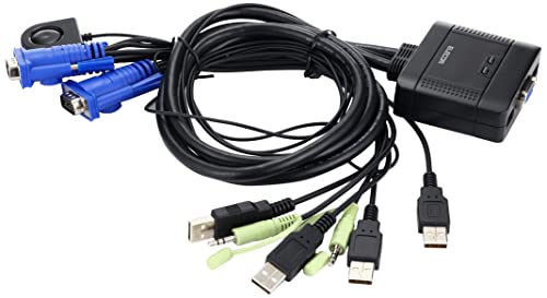 Elecom KVM Switch, USB, VGA, Speaker, Handheld Switch, 2 Units, Audio Switching, KVM-KUS