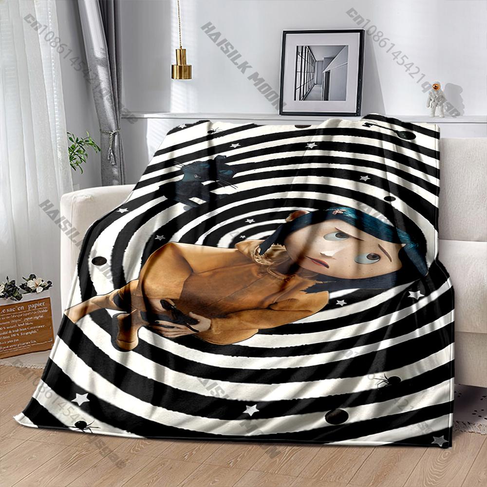 17 Styles Cartoon Soft Flannel Fluffy Throw Camping Blanket with C-C0raline Printed for Children Sofa Thin Blanket Fashion Gift