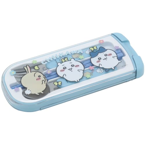OSK Bento Chopsticks, Cutlery, Chiikawa Pull-Lid Trio, Made in Japan, Antibacterial, CT-20, Blue, 8.4 x 19.7 x 1.9 cm (H)