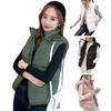 Women Winter Cotton Coat Hooded Neck Protection Thickened Padded Detachable Hood Short Type Windproof Zipper Pocket Zip-up Waistcoat