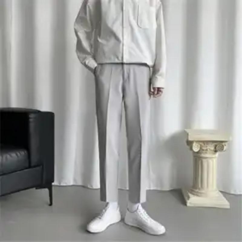 

New Spring and Summer Korean Fashion Casual Business High Waist Straight Solid Color Slim Fit Small Feet Suit Pants 33 серый