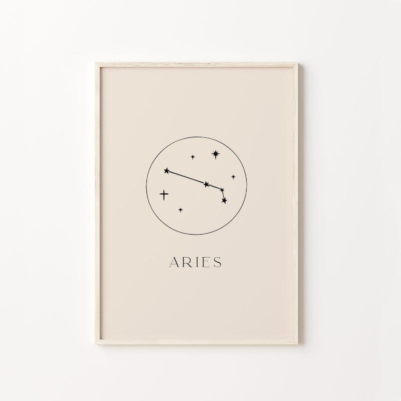 Minimalist Astrology Art Print Cream Beige and Black Zodiac Home Wall Decor Star Sign Neutral Constellation Canvas Poster