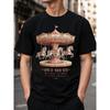 Men's Vintage Carousel Graphic Tee, Short Sleeve Crew Neck Cotton T-Shirt With Spin It Your Way Quote, Unbothered Ride Mood, Casual Streetwear Top