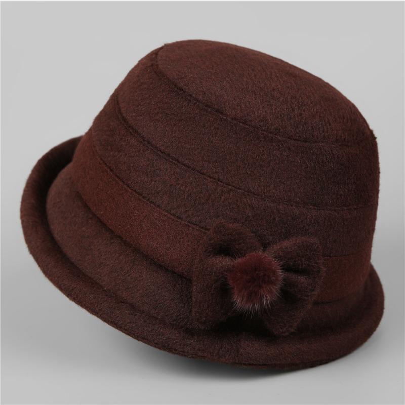 Winter elegant bow women's hat bucket hat autumn woolen warm windproof basin hat