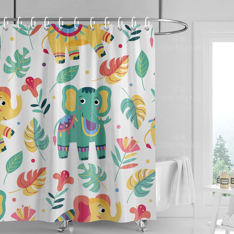 

Home Shower Curtains Bathroom Decora Waterproof Fabric Non-Slip Bathmat Water Absorption Curtain Modern Nordic Simple Animal W60H190(CM)-1 Pcs