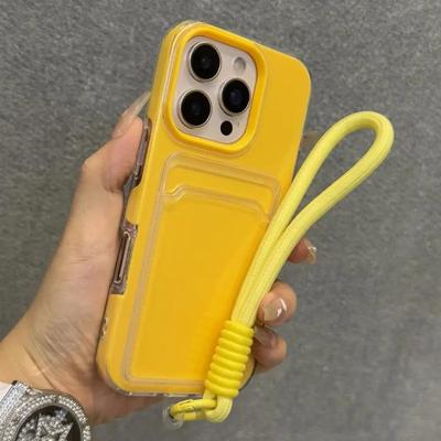 Wrist Strap Card Slot Po Clip Soft Shockproof Case For iPhone 17 16 15 14 Plus 13 12 Pro Max 11 Candy Color Lanyard Cover