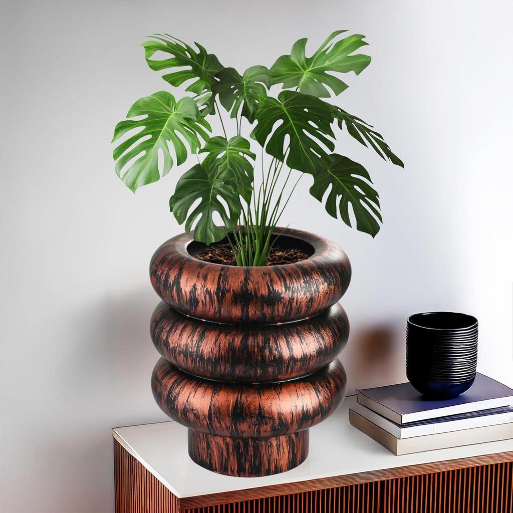10 Inch Plastic Wooden Texture Pots for Plants Balcony and Living Room | Flower Pots for Garden | Decorative Planters for Home Decor