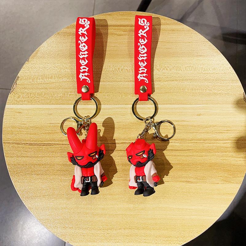 American Keychain Hellboy Style Demon Key Accessory Soft Rubber Long Horn