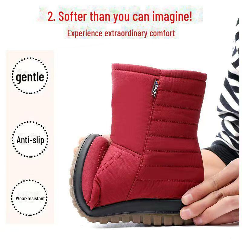 2024 Women's Velvet-Lined Waterproof Snow Boots - Non-Slip, Side Zipper, Short Style for Middle-Aged & Elderly