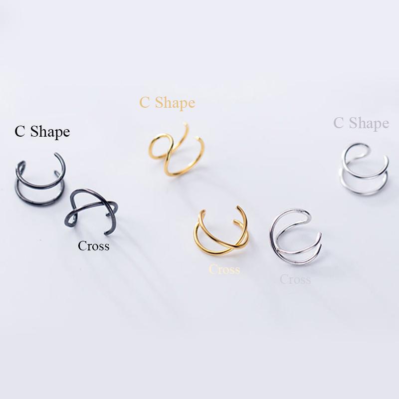 

925 Silver Cross C-shape Earring for Women No Pierced Ear Clip Gold