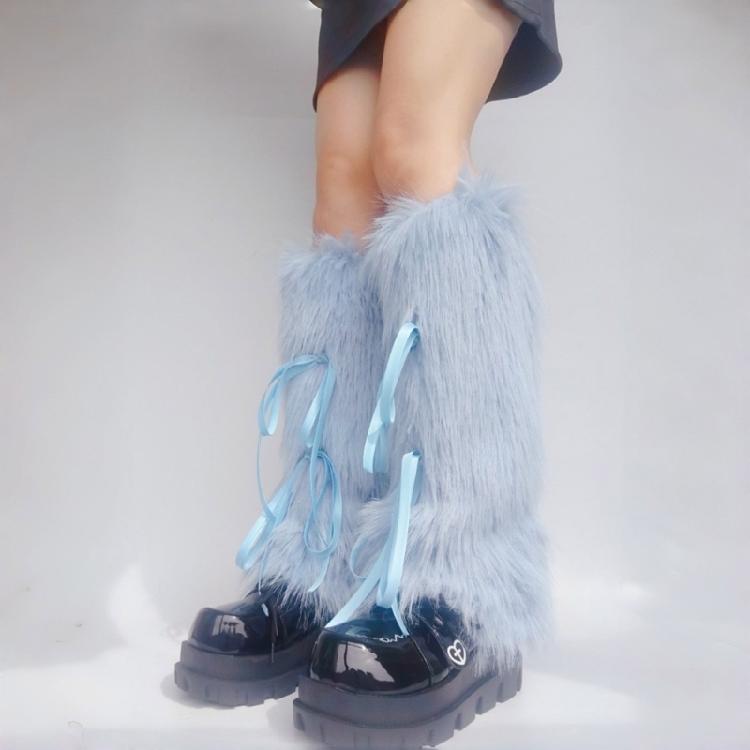 Soft Furry Plush Leg Covers For Women Stylish Bows Detail Fashion Leg Warmers Warmth Indoor Outdoor Versatility