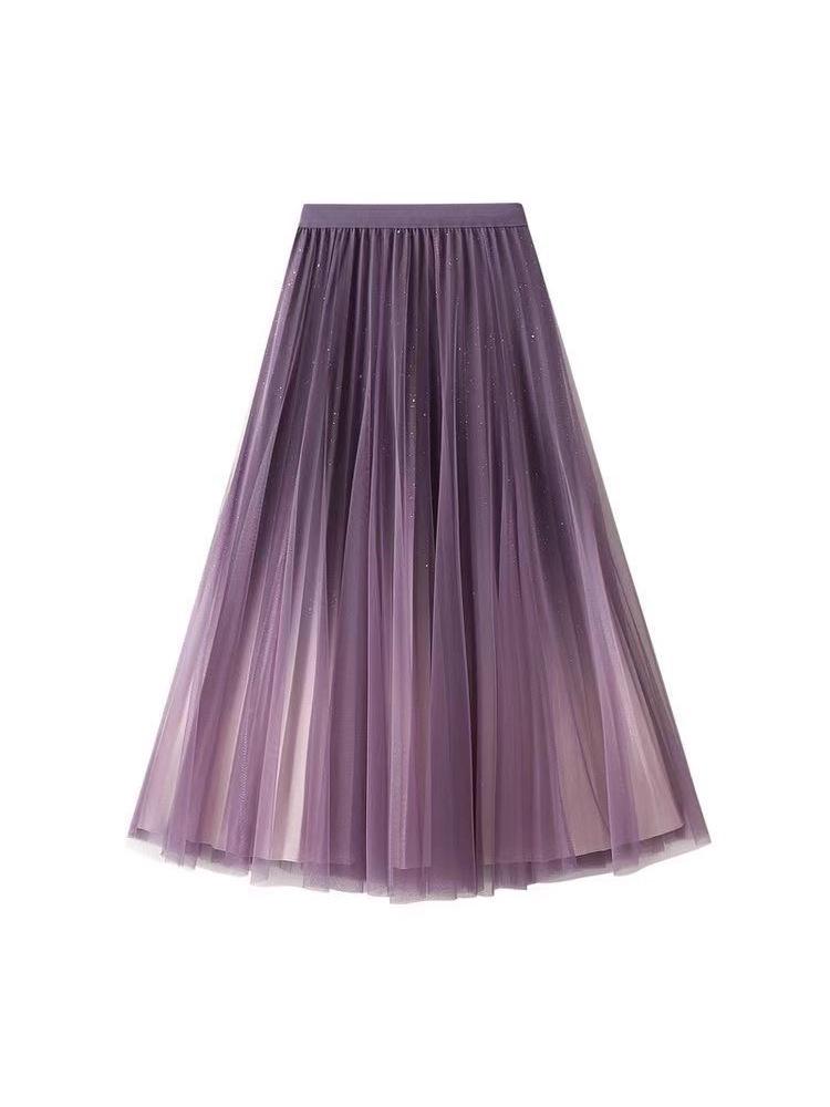 Women's Starry Sky Pleated Mesh Skirt - Stylish Autumn/Winter 2025