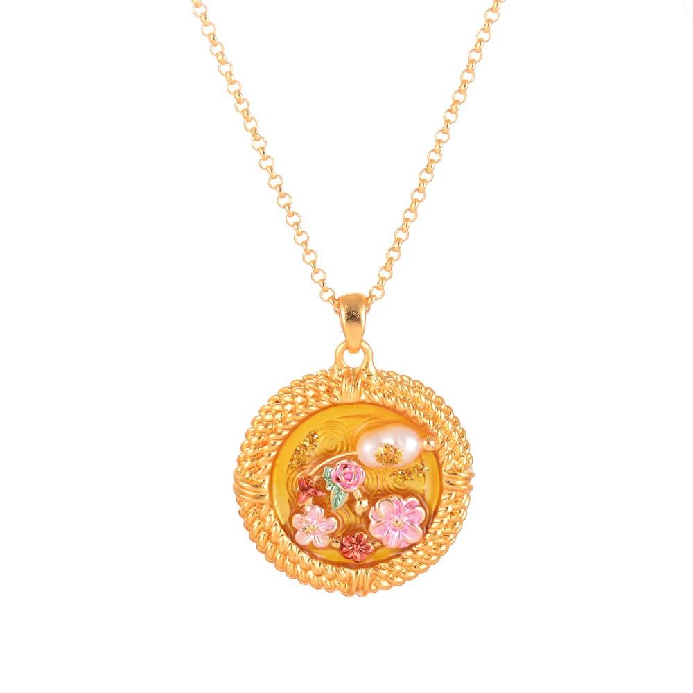 Oil Painting Chinese Style Necklace Fairy Luxury Choker Temperament Pearl Flower Necklace  Women