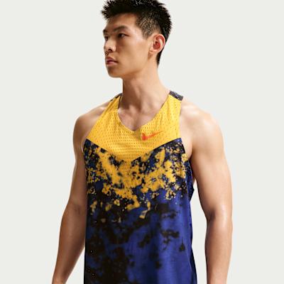 Nike Quick Dry Tank Tops Men s Blue/Yellow V Neck Moderate 2XL