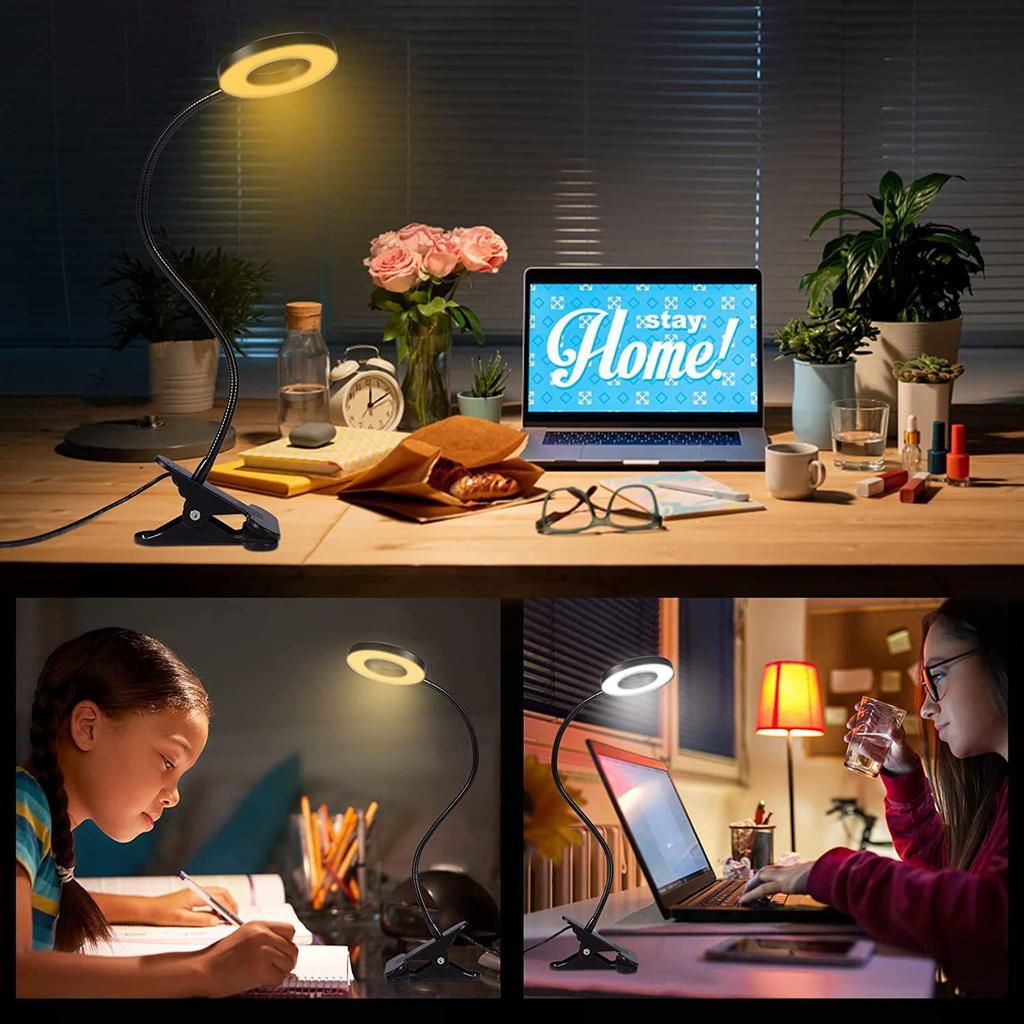Creative USB Clip-On Table Lamp with Flexible Hose and 3-Color Dimming for Eye Protection and Reading