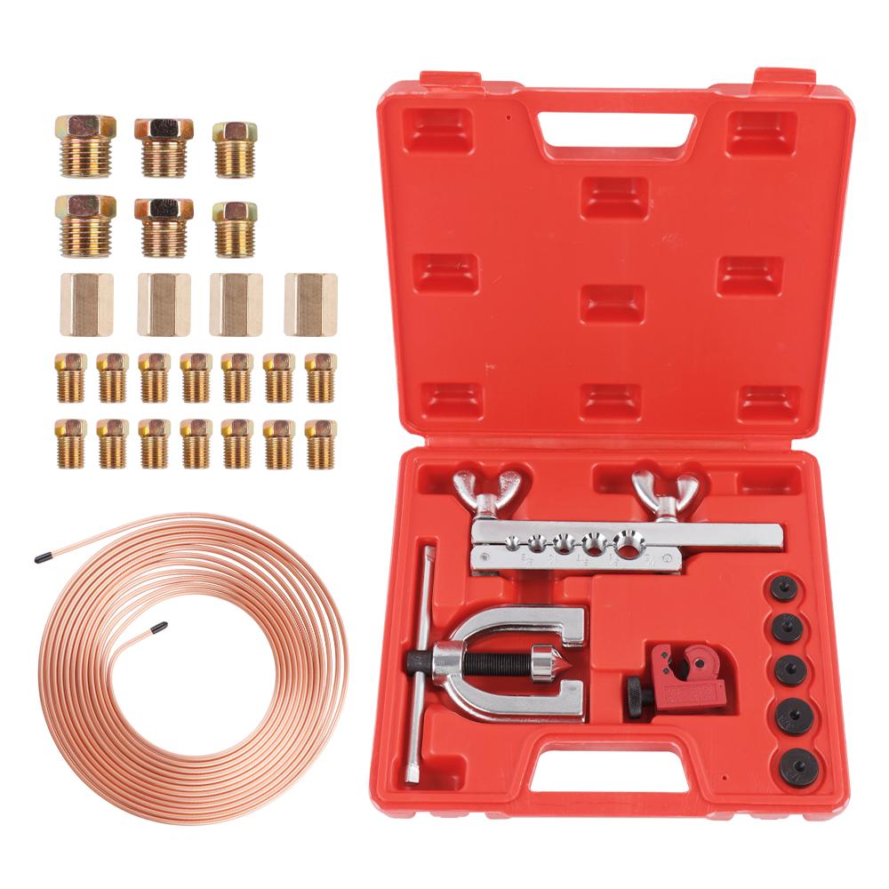 25 Ft 3/16 Copper Coated Brake Line Kit (Includes 20 Fittings and 4 Unions Brake Line Fittings) Double & Single Flaring Tool Kit 1set