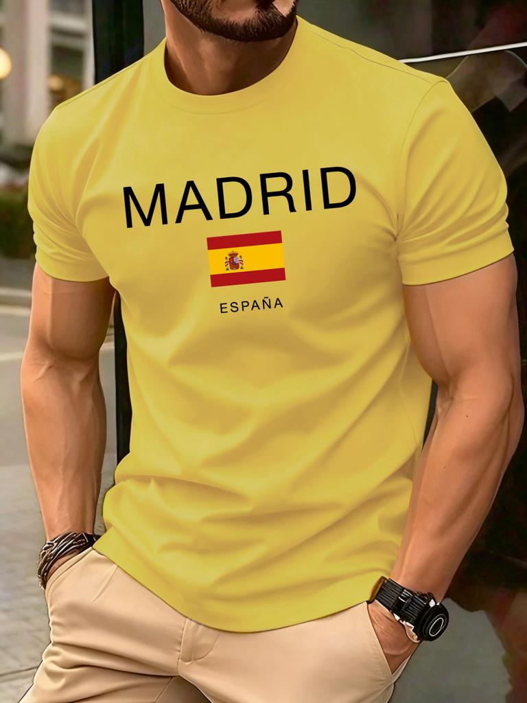 Madrid Spain Flag Design Mens TShirt Soft Loose ONeck T Shirts AllMatch Cotton Streetwear Unisex Summer Casual Short Sleeve