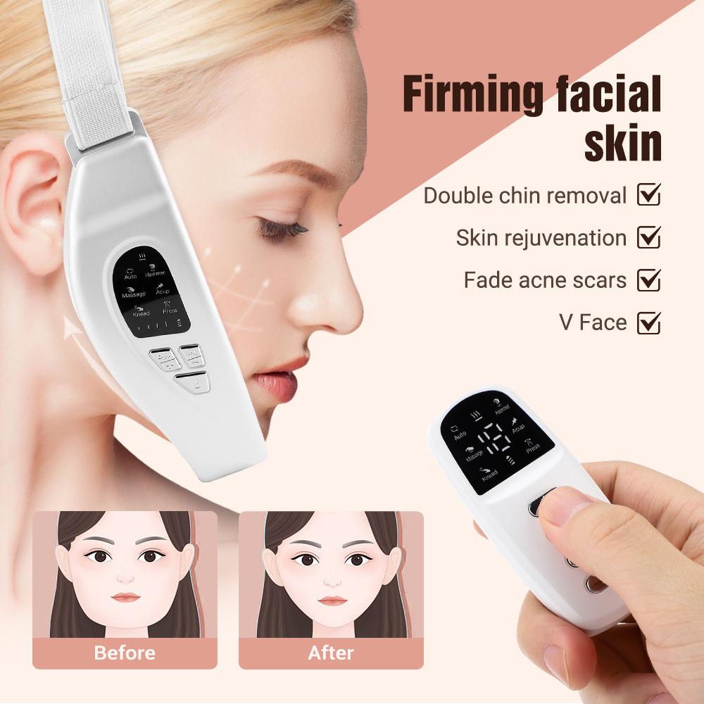 Facial Hot Compress Vibration Lifting Double Chins Massager EMS Colorful Light Face Slimming Instrument V-shaped Face Slimming Device 160 * 180 * 48mm