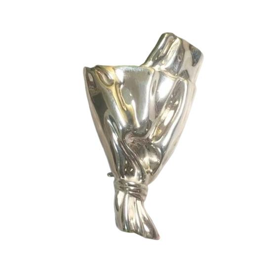 Bouquet Brooch Lightweight Alloy Vase Silhouette Insert Real/Dried Flowers Wearable Art Pin Polished Metal Finish Badge