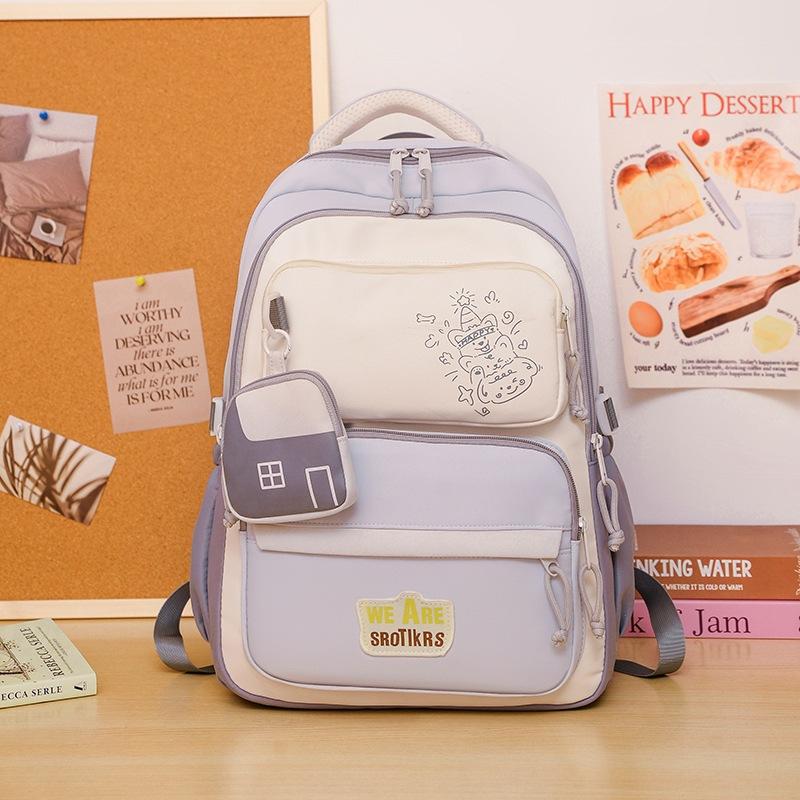 High Value, Fresh and Sweet Backpack, Junior High School Students Contrasting Color Splicing Large-capacity Backpack