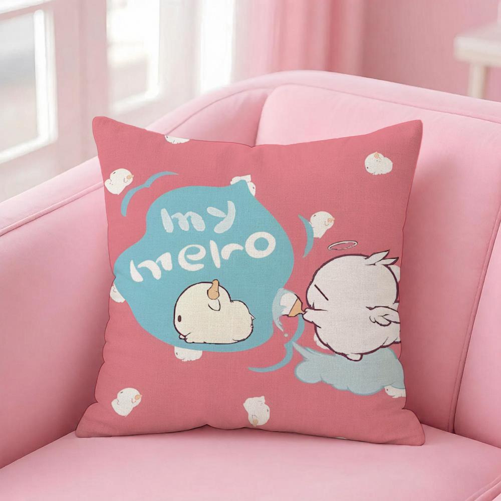 Anime Mashimaro Cushion Cover Pink Linen Textured Double Sided Cushion Cover with Invisible Zipper for Home Decor