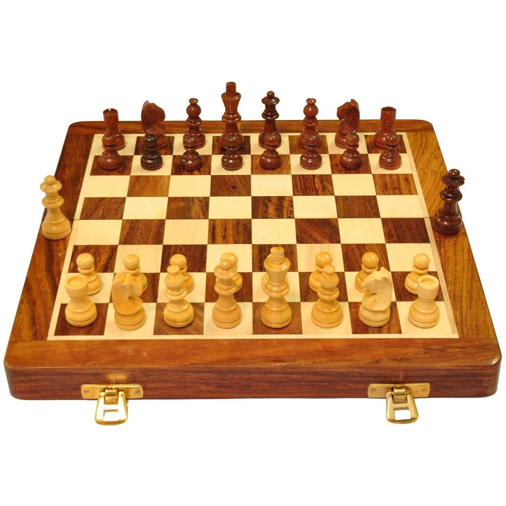 12 Inches Wooden Handmade Foldable Magnetic Chess Board Set with Magnetic Pieces and Extra Queens for 2 Players for Kids and Adults