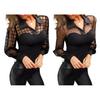 Women Shirt Lapel Long Sleeve Perspective Mesh Splicing Summer Shirt Commuting Style Soft Stretchy