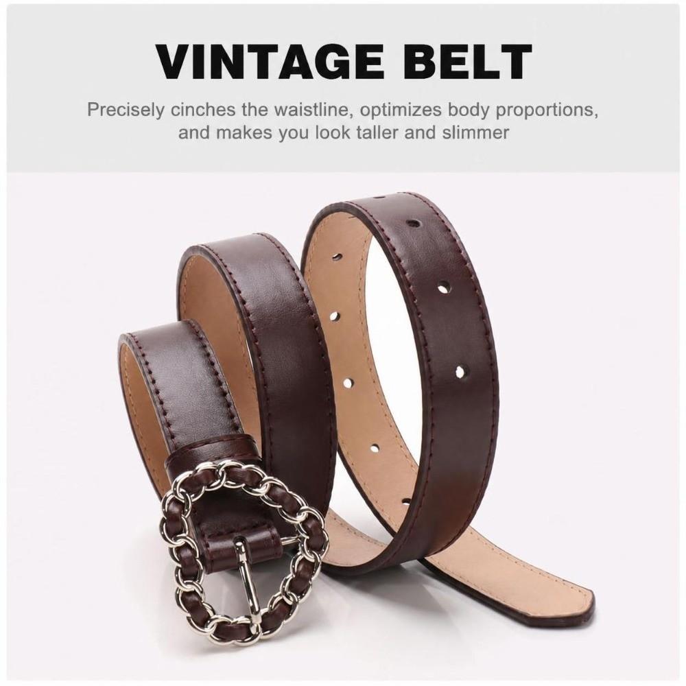 Adjustable Heart Buckle Belt Vintage Faux Leather Waistband  For Dress Jeans Skirt