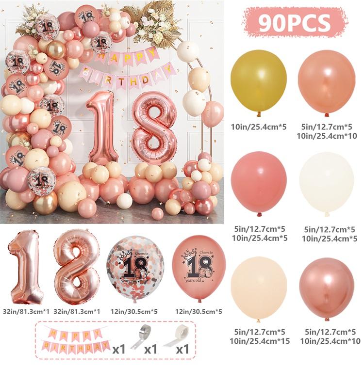 Rose Gold Birthday Party Balloon Garland Arch Kit with Birthday Banner 18 30 40 50 Birthday Party  Decoration Birthday Balloon