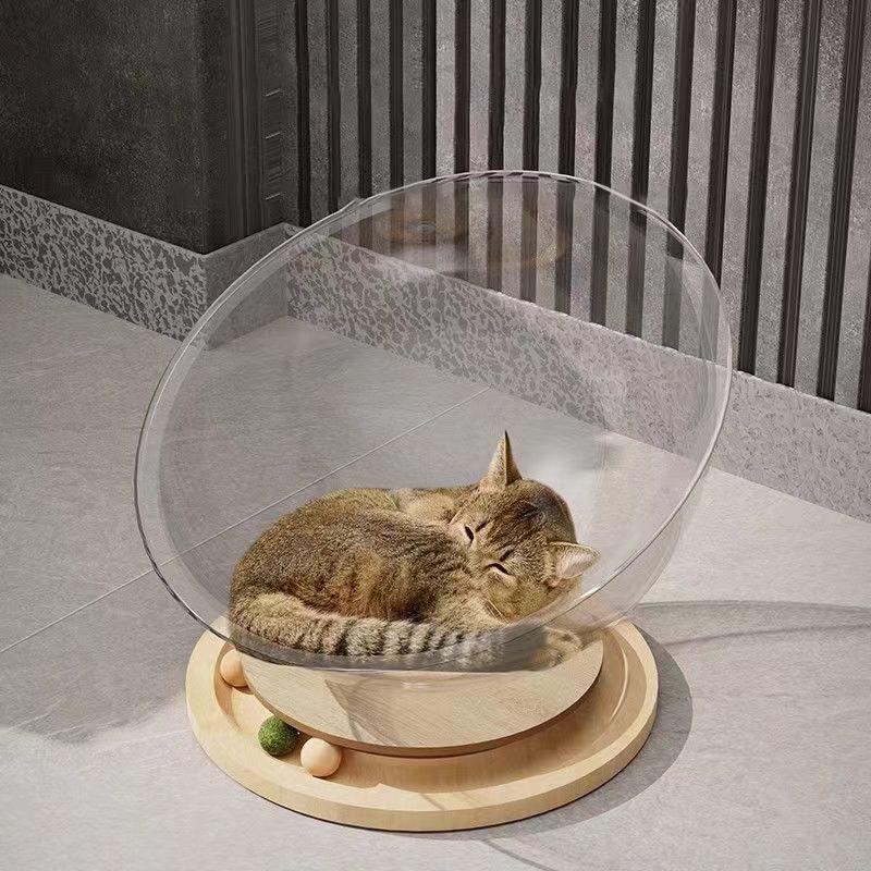 Cat House Cat Condo Space Capsule Cat Nest Pet Bed Cat Bed Cat Toys Solid Wood Acrylic Turntable