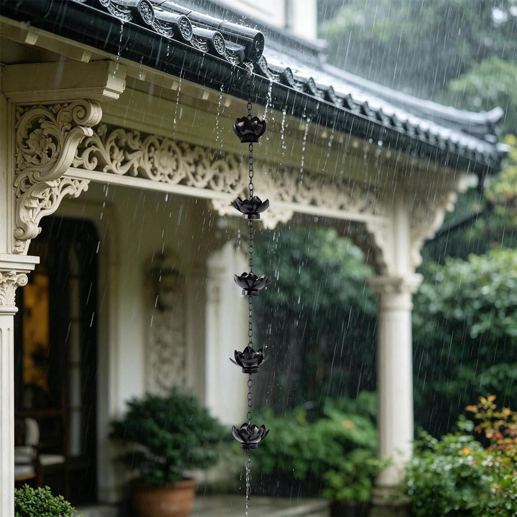 Outdoor Iron Lotus Rain Chains Decorative Flower Shape Gutter Chain Downspout For Home Exterior Garden Yard Landscape