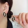 Refined Black Geometric Double C Rhinestone Silver Stud Earrings: Elegant Retro Women's Accessories