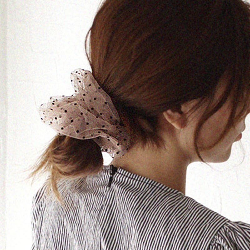 

РАКОХА МИЛЫЙ ГОРОШЕК Резинка для волос Сетка Гопчанг Beige black dot