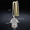 Islamic Hand of Fatima and Evil Eye Pendant Necklace Stainless Steel Blue Crystal Hamsa Hand Necklaces Islam Woman Jewelry Gifts